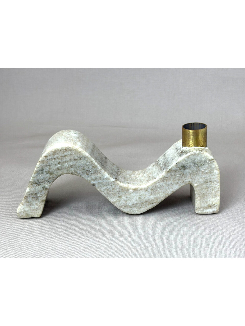 Postmodern Marble Taper Candle Holder Wave Squiggle Brass MCM Candlestick 8 In